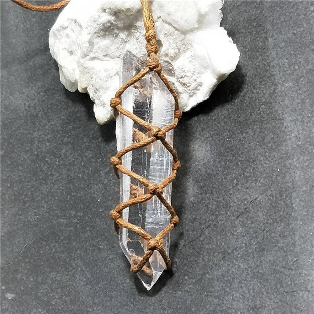 White natural crystal geometric pillar pendant necklace hanging ornament transparent colour