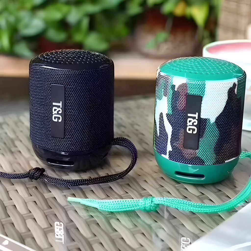 Portable wireless Bluetooth speaker in black measuring 73.4mm with USB charging