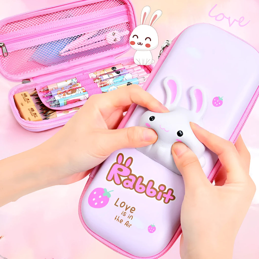 Square EVA pencil case with 3D decompression feature in a cartoon dinosaur design