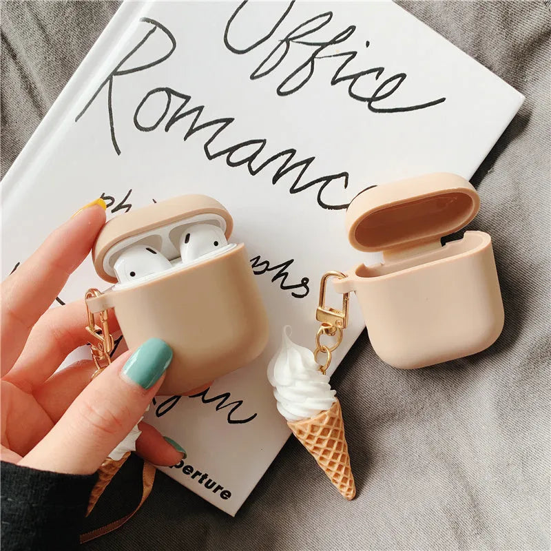Silicone protector case for Apple AirPods 2 in a cylinder ice cream design.