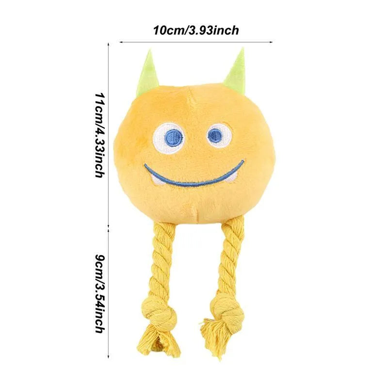 Blue and yellow cartoon animal dog squeaky toys with rope knot construction