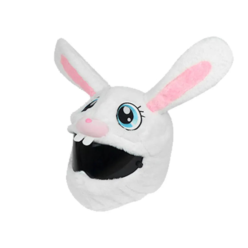 White rabbit head plush helmet cover for electric motorcycle with long ears