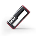 Black and red professional three-stage diamond knife sharpener on a kitchen countertop