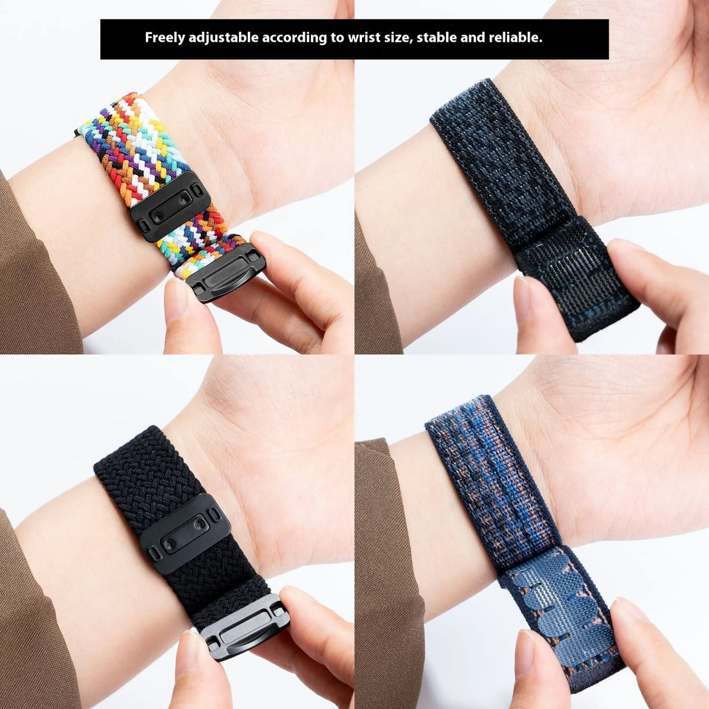 Nylon woven sports bracelet strap in obsidian black for Whoop 4.0 and 5.0, 22mm width with Velcro closure