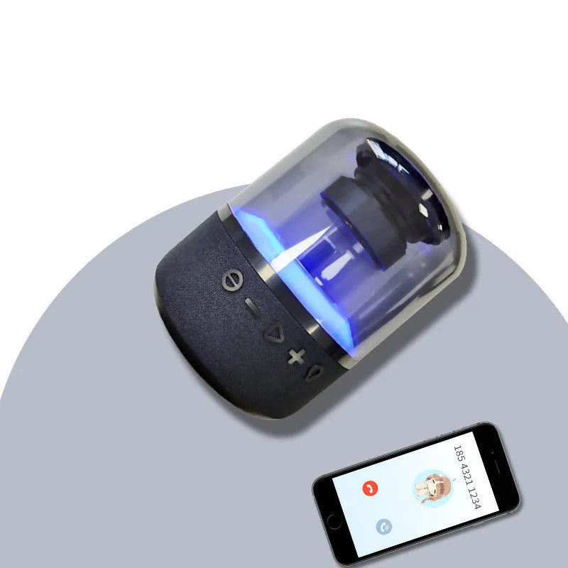 Four-colour light touch Bluetooth speaker with halo effect display showing wireless portable design