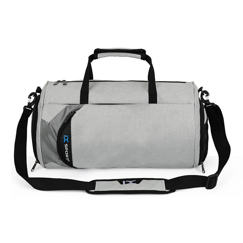 Men sports training bag in black waterproof nylon L size with dry wet separation and trolley strap