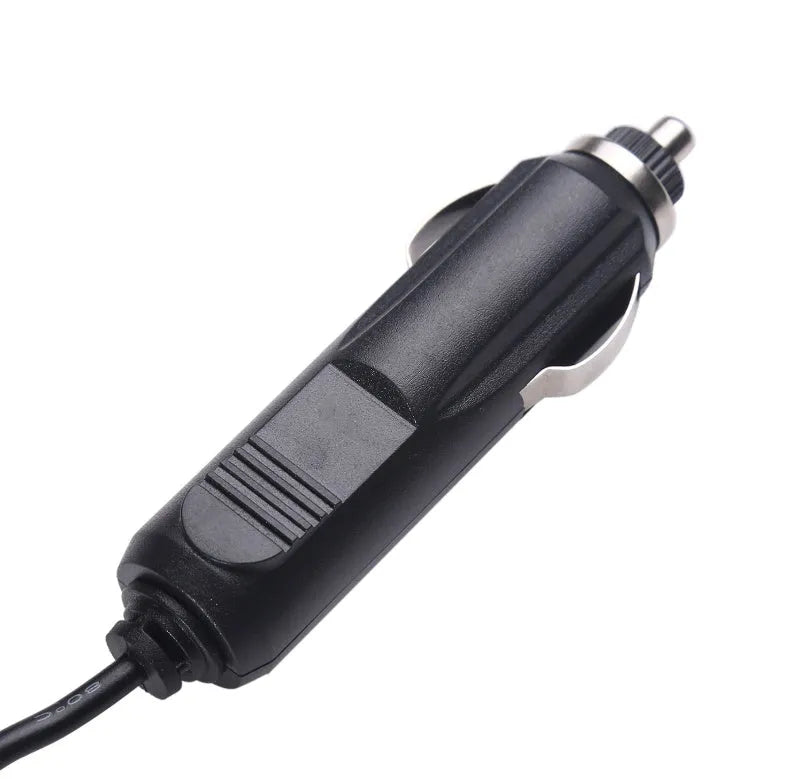 Black 50W electric air pump 8x6x8 cm with 230V plug, 12V car cable, and three nozzle attachments
