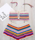 Women's colour striped handmade bikini swimsuit in red suit with mercerised cotton and acrylic blend