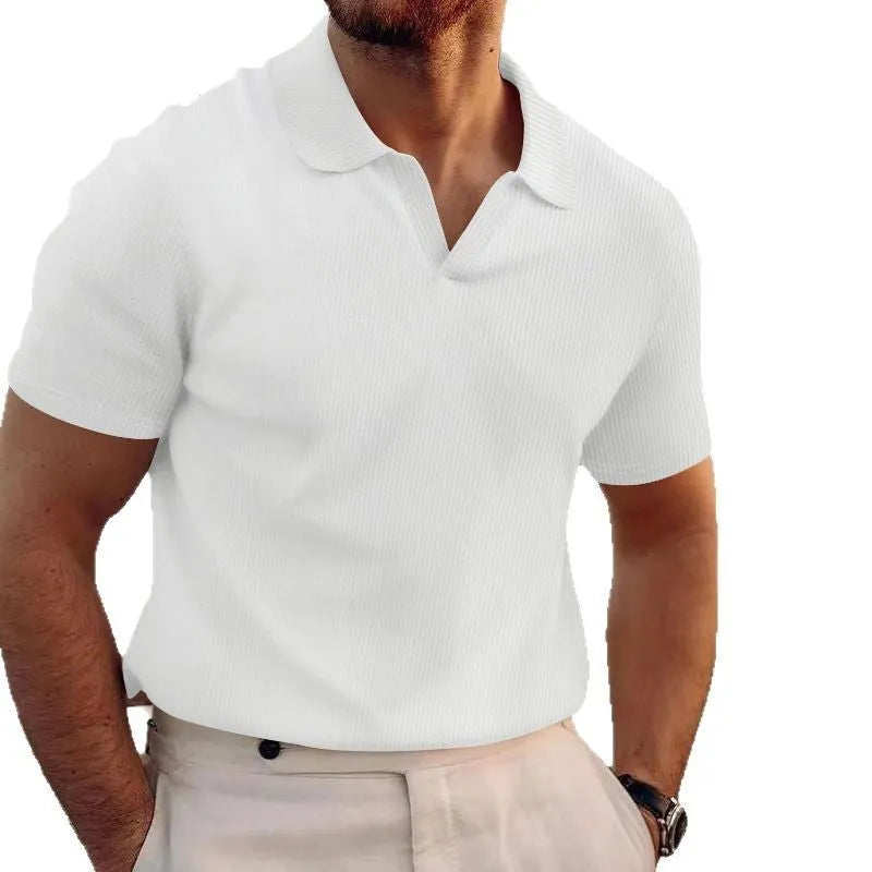 Men's slim fit heavy waffle texture T-shirt in polyester fabric showing textured pattern detail
