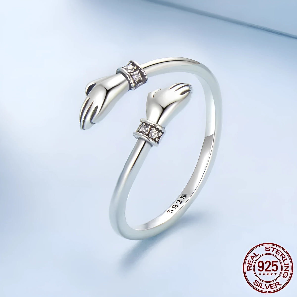 Women's sterling silver hug ring with simple open free size band in silver finish, colour BSR656-E