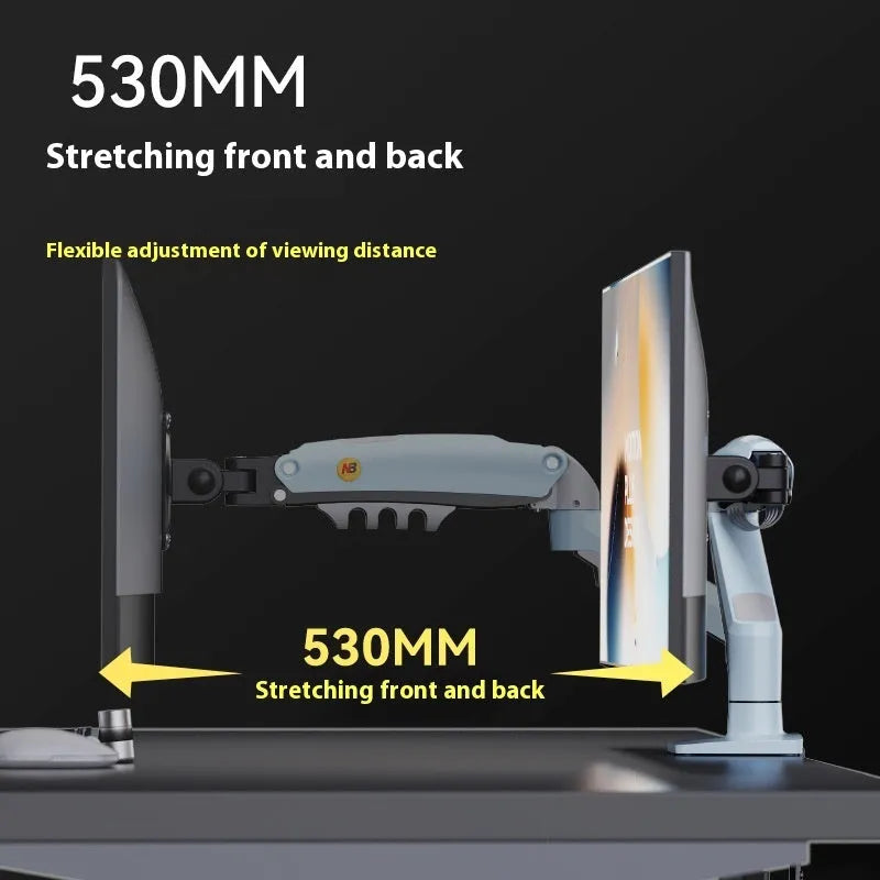 F80-XV grey computer monitor bracket robotic arm, 42 x 31 x 10cm, aluminium alloy and ABS plastic construction