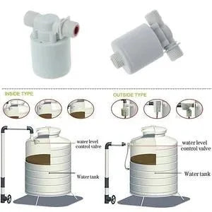White nylon automatic float valve for water tanks with threaded connections