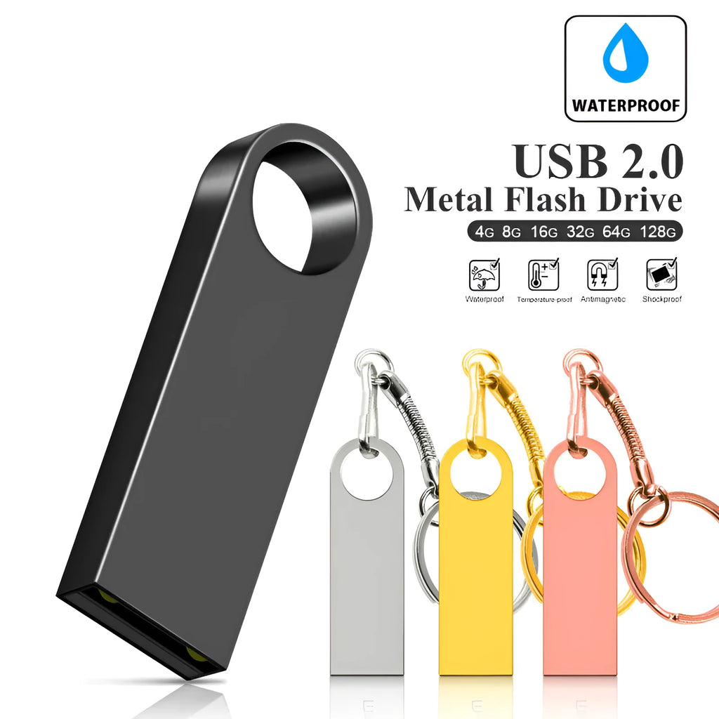 Creative metal USB flash drive in Black, Gold, Pink, and Silver colour options with USB 2.0 3.0 interface and 8GB to 128GB capacity
