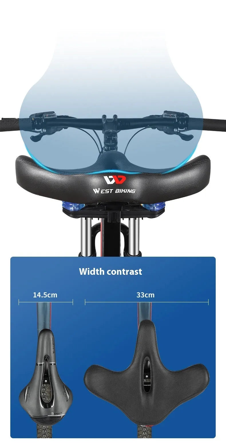 Black leather bicycle saddle cushion with thick foam padding for mountain bikes.