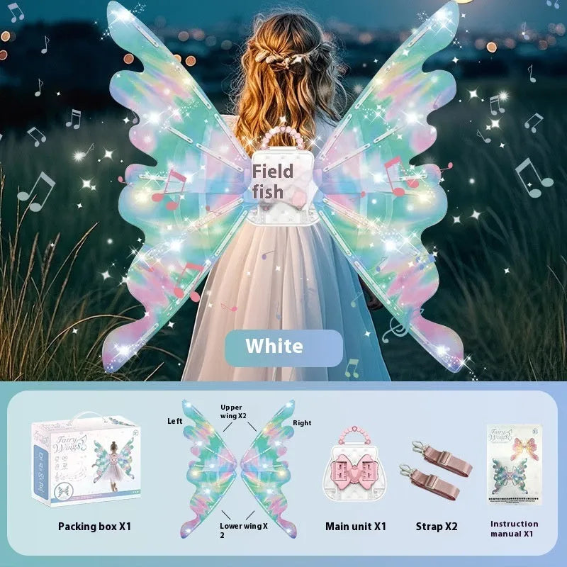 Children's electric butterfly glowing wing toy in pink backpack style with fan sound for girls aged 4-6