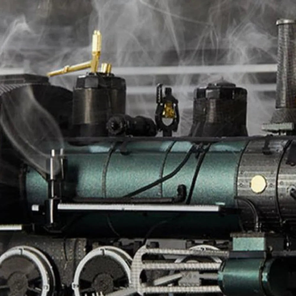 MG steam locomotive metal puzzle model in brass and stainless steel, 17x5x8cm, with colour printing