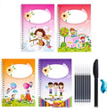 Hard cover magic practice writing book with pen holder and refills for reusable handwriting exercises