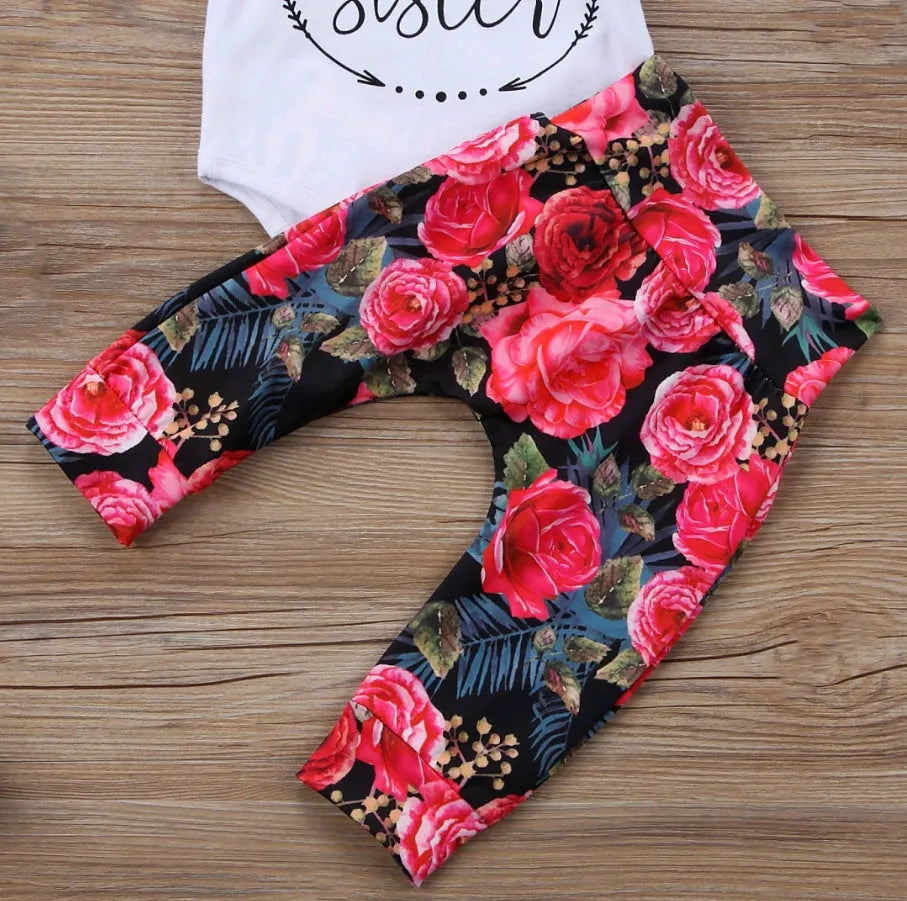 Girls autumn cotton milk silk three-piece suit with floral print and matching hair band, available in sizes 70-100cm