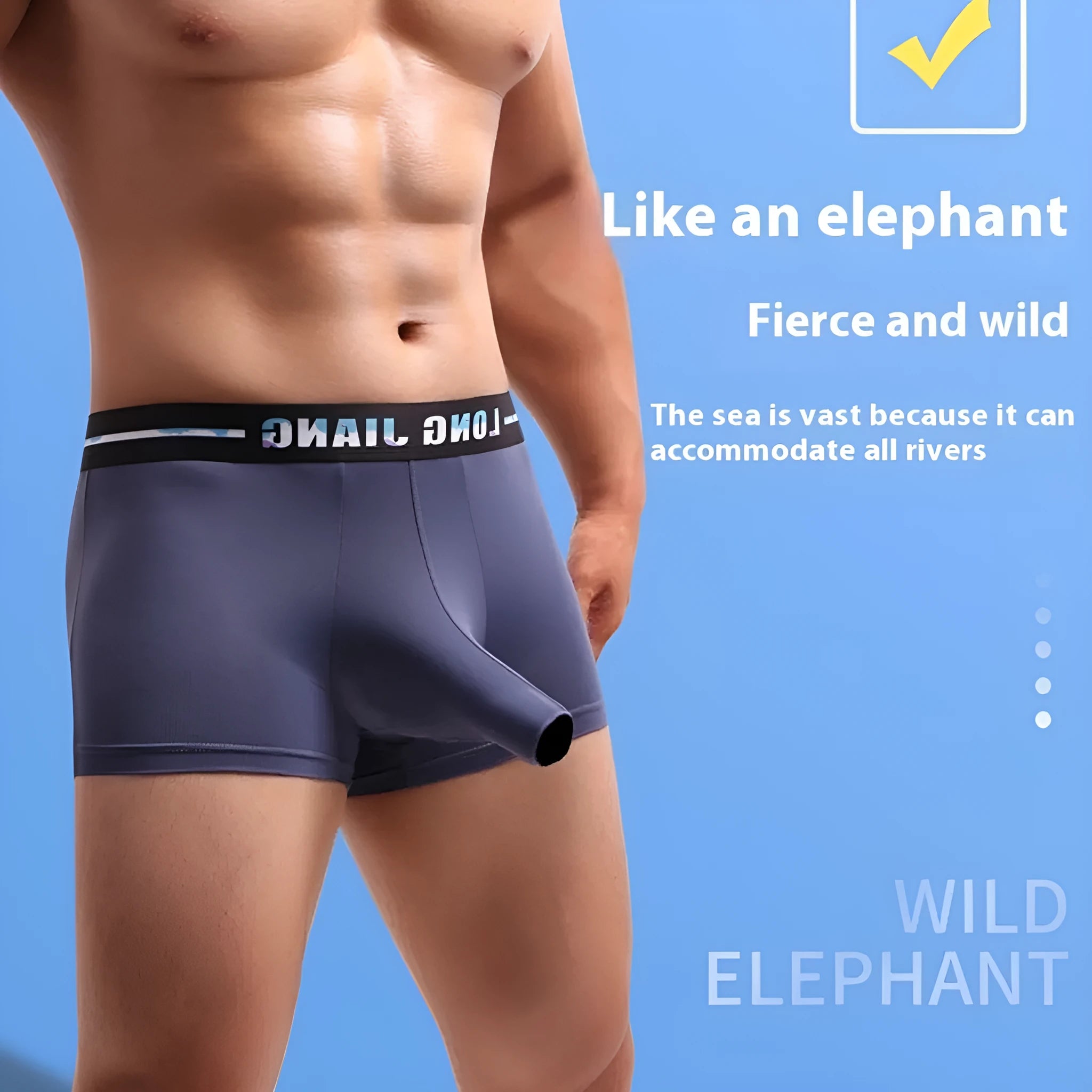 Men's ice silk boxer shorts in army green colour showing mid waist design and lightweight fabric texture.