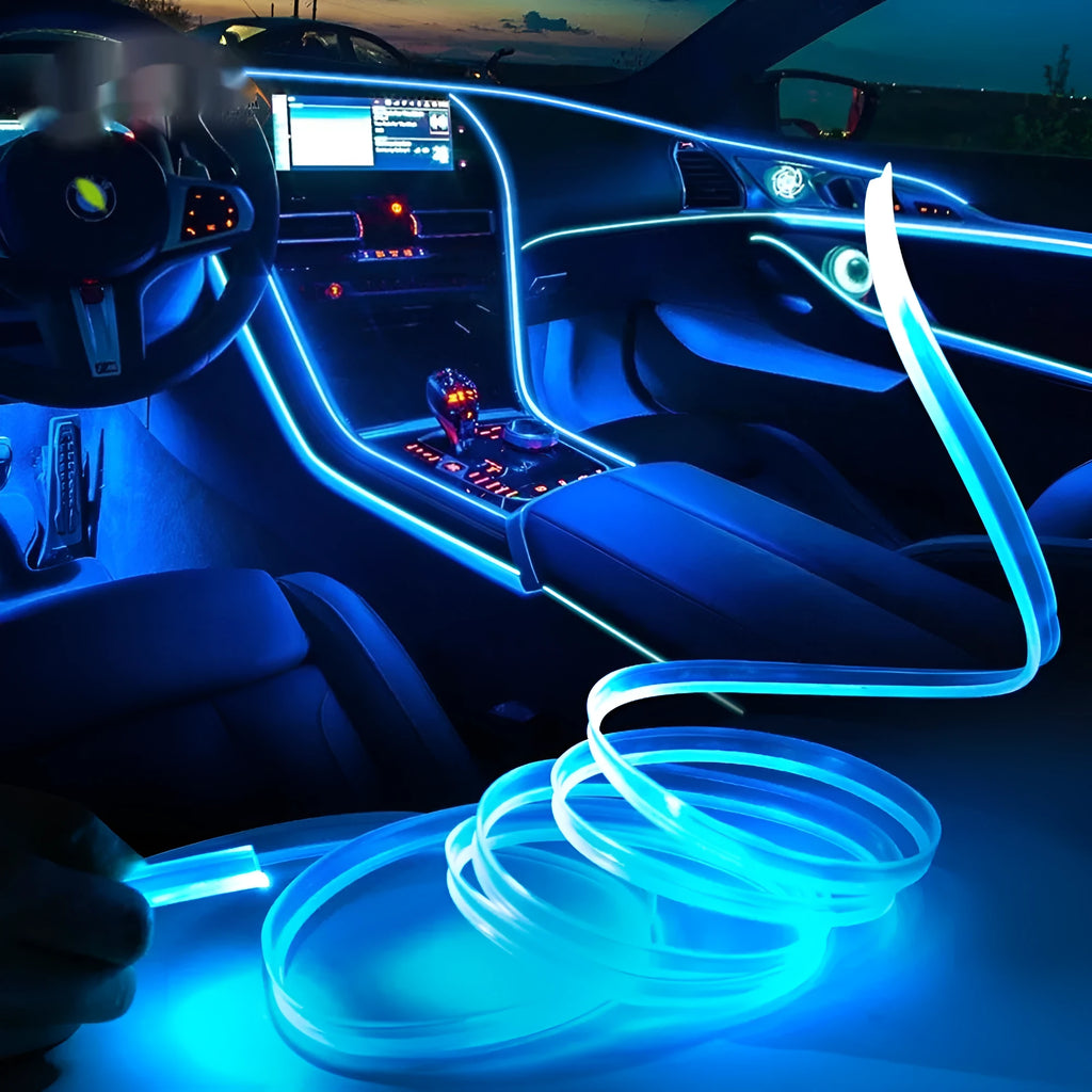 Colourful USB car EL ambient lighting strip in PVC material showing flexible installation options