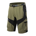 Men's off-road mountain bike five-point cycling shorts in khaki colour, chemical fibre blended fabric, side view