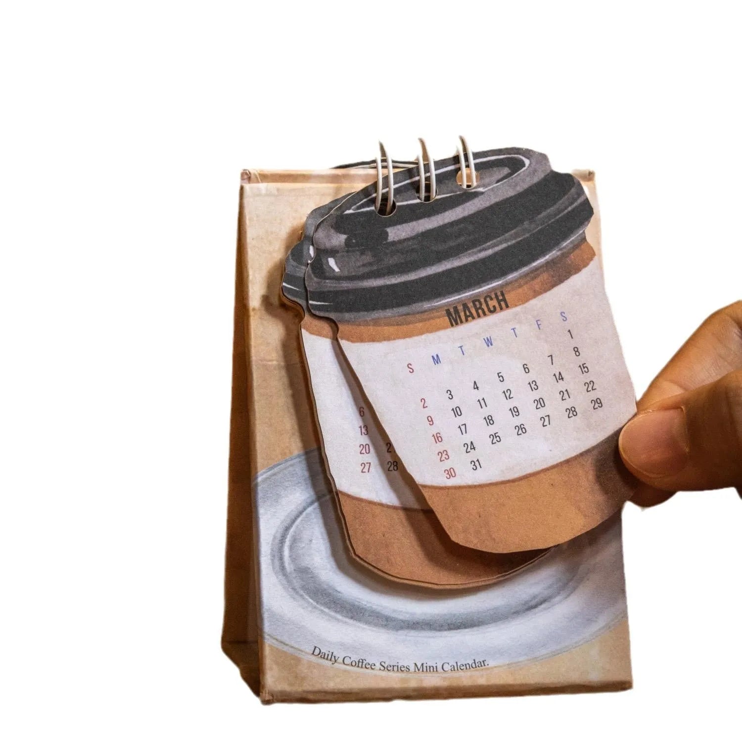 Mini desk calendar 2025 with multiple design options including Coffee Time theme
