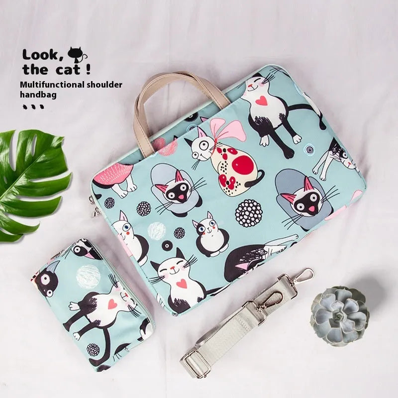 Cartoon animal print polyester laptop bag with Alien Cat pattern for 10 to 16 inch devices