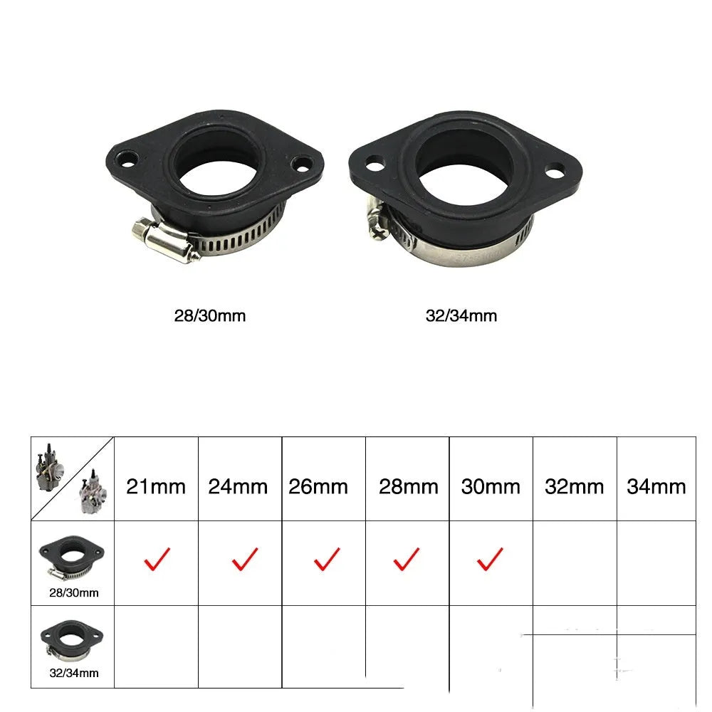 Carburetor intake tube interface adapter for UTV ATV, compatible with PWK PE VM24 OKO KOSO KEIHIN carburettors, sizes 33 and 38