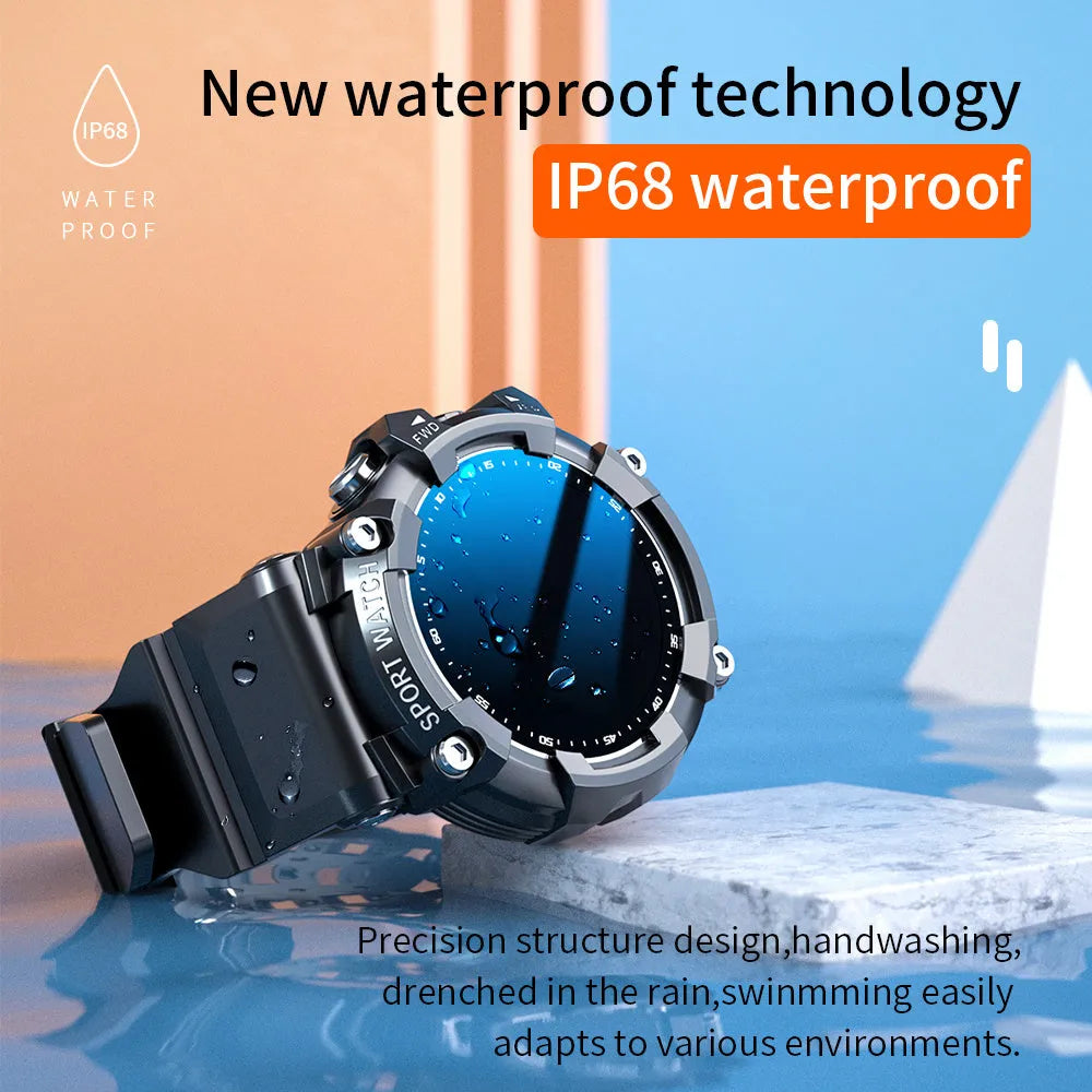 IP67 waterproof smart Bluetooth sports watch with round display on TPU strap
