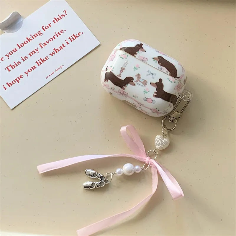 Floral sausage dog TPU protective soft shell cover for Apple AirPods case with animal cartoon design