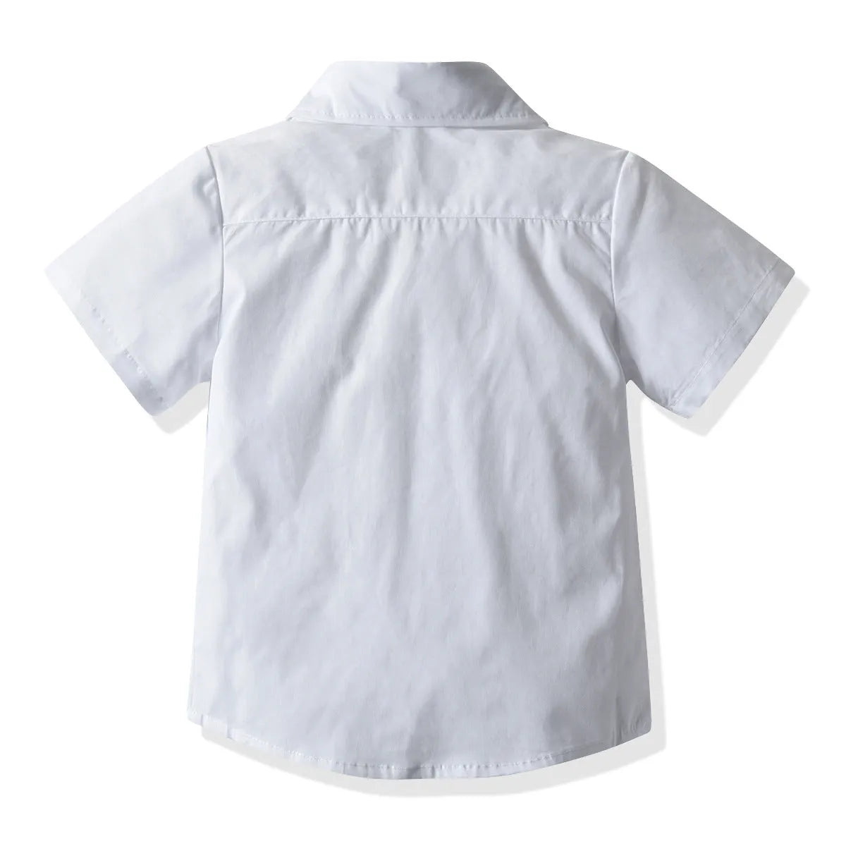 Boys' white short-sleeved shirt and suspender shorts matching set in cotton fabric