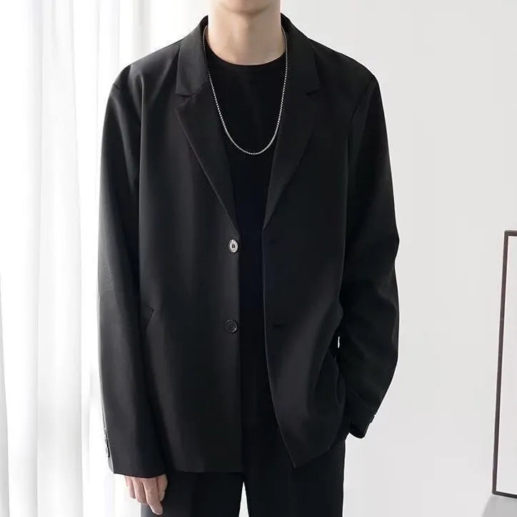 Casual loose corduroy men's jacket in black with semi-hemp lining, polyester fabric