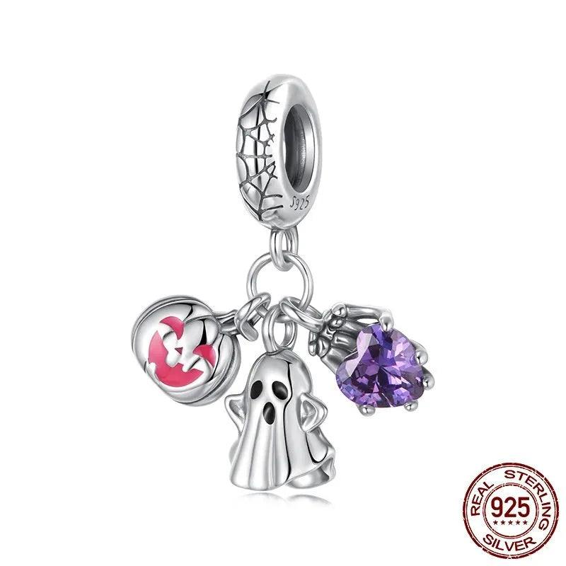 Halloween ghost three-in-one pendant bead in 925 sterling silver, 2.2x1.6cm with 0.45cm aperture, colour SCC3180