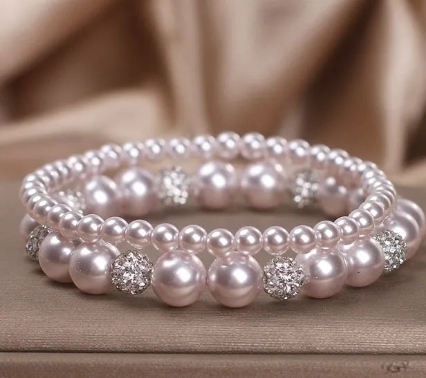 French Entry Lux rose violet micro inlay imitation pearl and zircon pink single layer bracelet for women