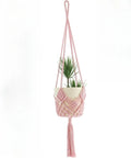 Hand-woven polyester cotton flower pot sleeve in minimalist design with net pocket extension cord
