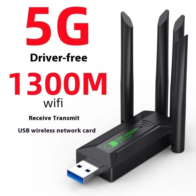 Black USB network transmitter with four extended antennas for wireless computer connectivity