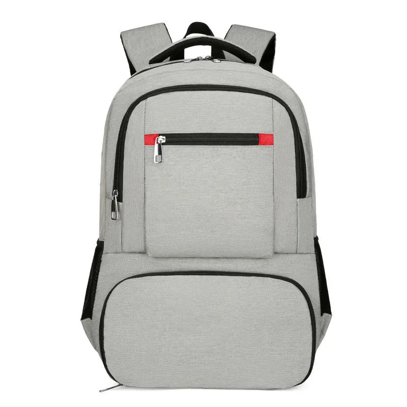 Oxford cloth insulated backpack with curved shoulder straps showing dry-wet separation compartments in light grey colour