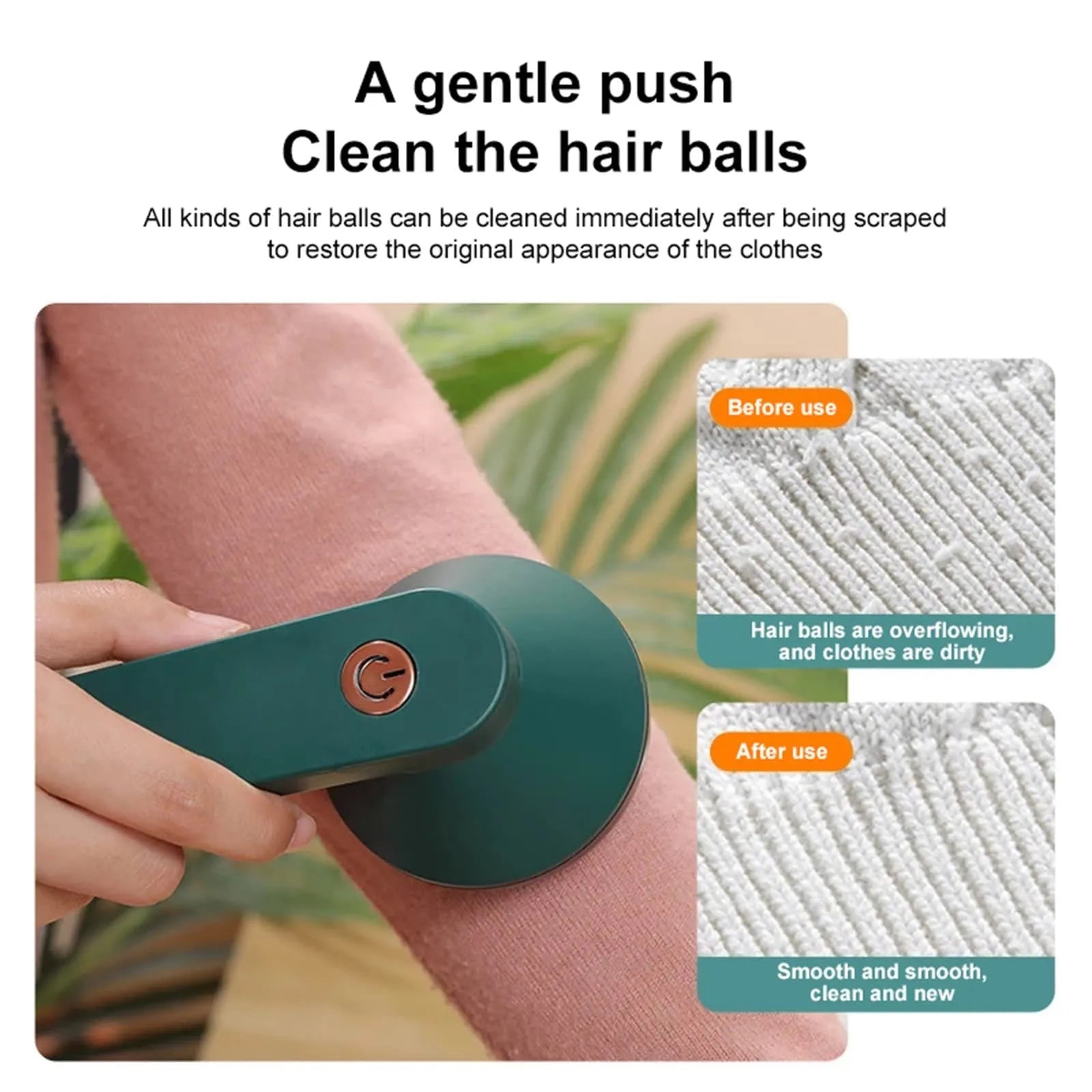 White or green USB-rechargeable electric lint remover with removable lint collection container