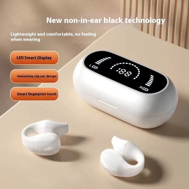Ear clip bone conduction headphone Bluetooth 5.2 with 15mm speaker and 36h battery in black