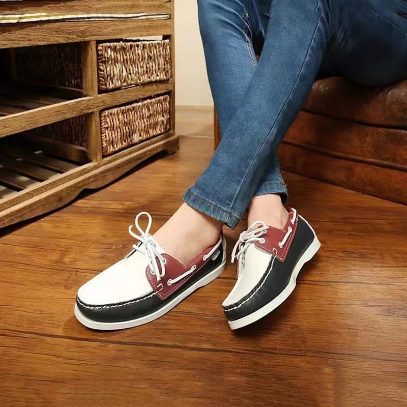 Men's British style casual shoes in artificial PU with flat heel and round toe.