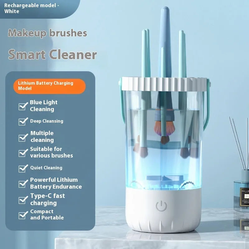 White plastic rechargeable electric cleaning brush for makeup brushes with USB cable