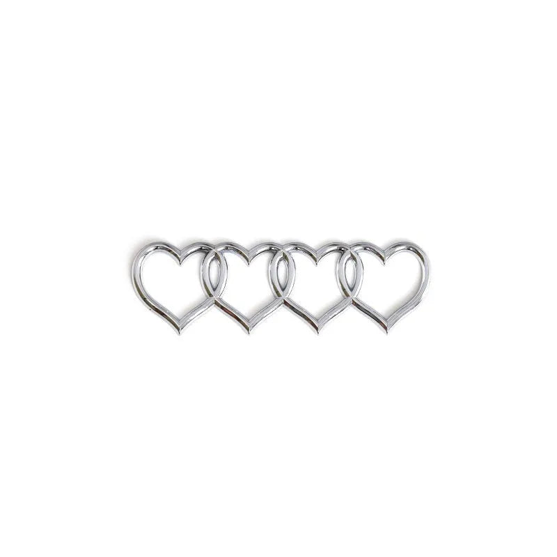 Love series modified heart-shaped body sticker with four ring tail in electroplated silver, 22 cm length