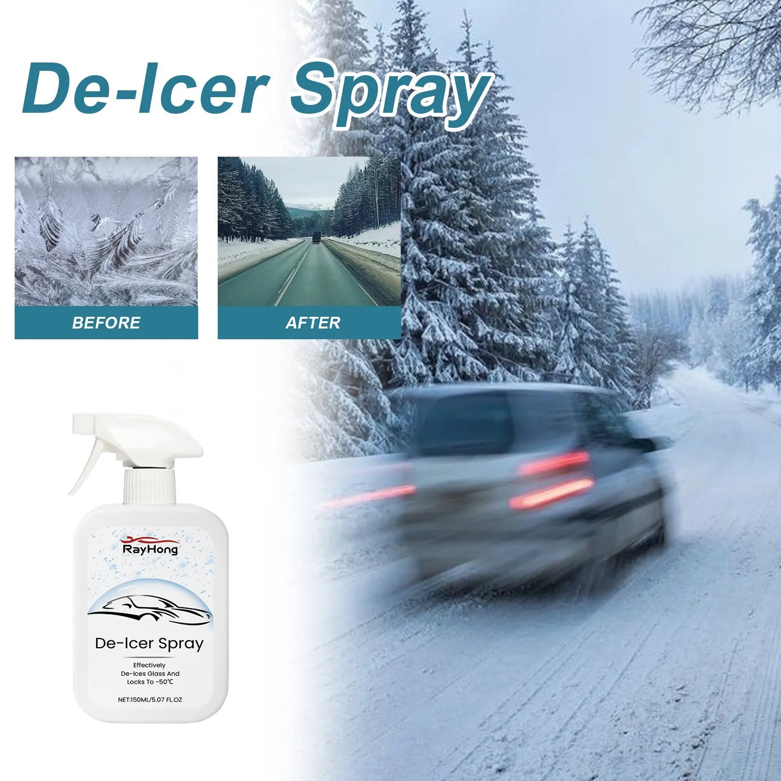 150ml car windshield defrost anti-icing spray bottle for winter snow removal and ice melting