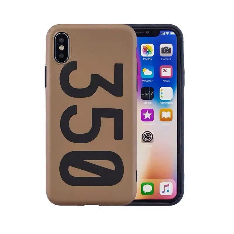 Number 350 brown cover phone case for iPhone with port cutouts and stitched edges