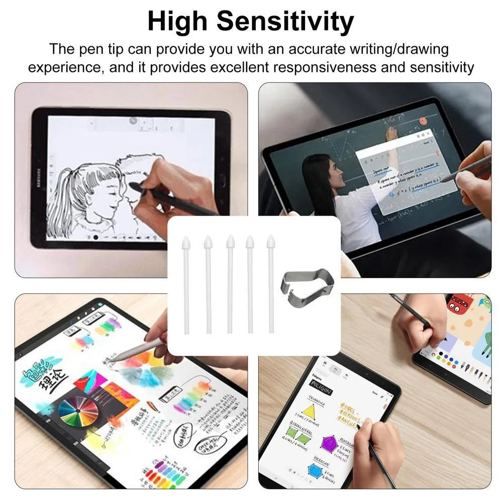 Rotating stylus tip refill pack of 5 in black, white, and grey for Samsung S6 S7 N10 N20