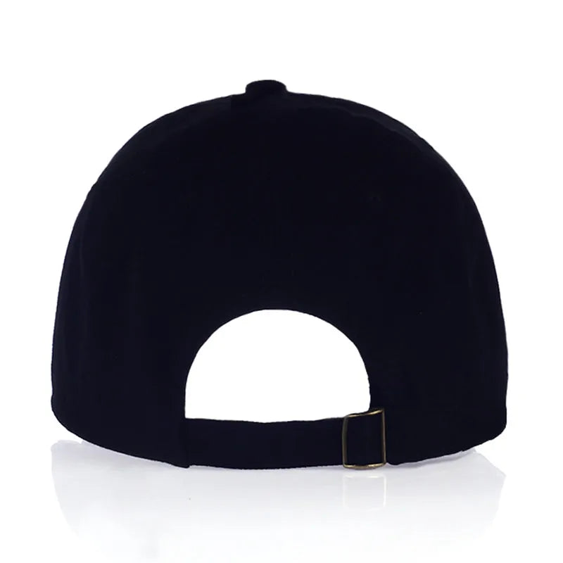 Black cotton embroidered baseball cap with wild style embroidery and adjustable back closure