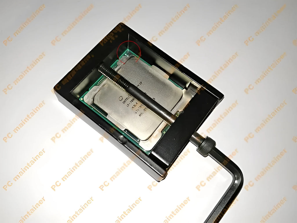 CPU cover opener set with black alloy metal base slider screw rod and hexagon wrench on table