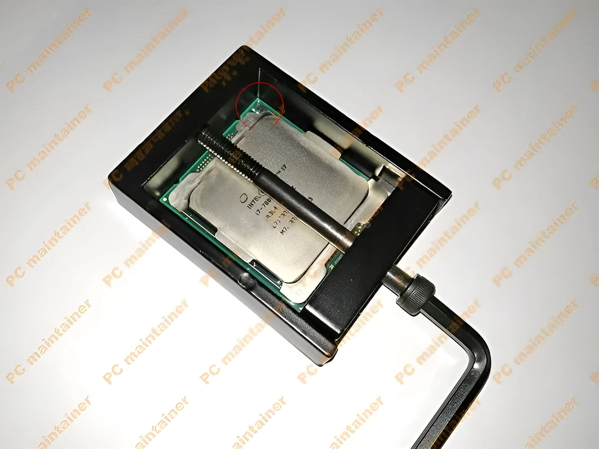 CPU cover opener set with black alloy metal base slider screw rod and hexagon wrench on table