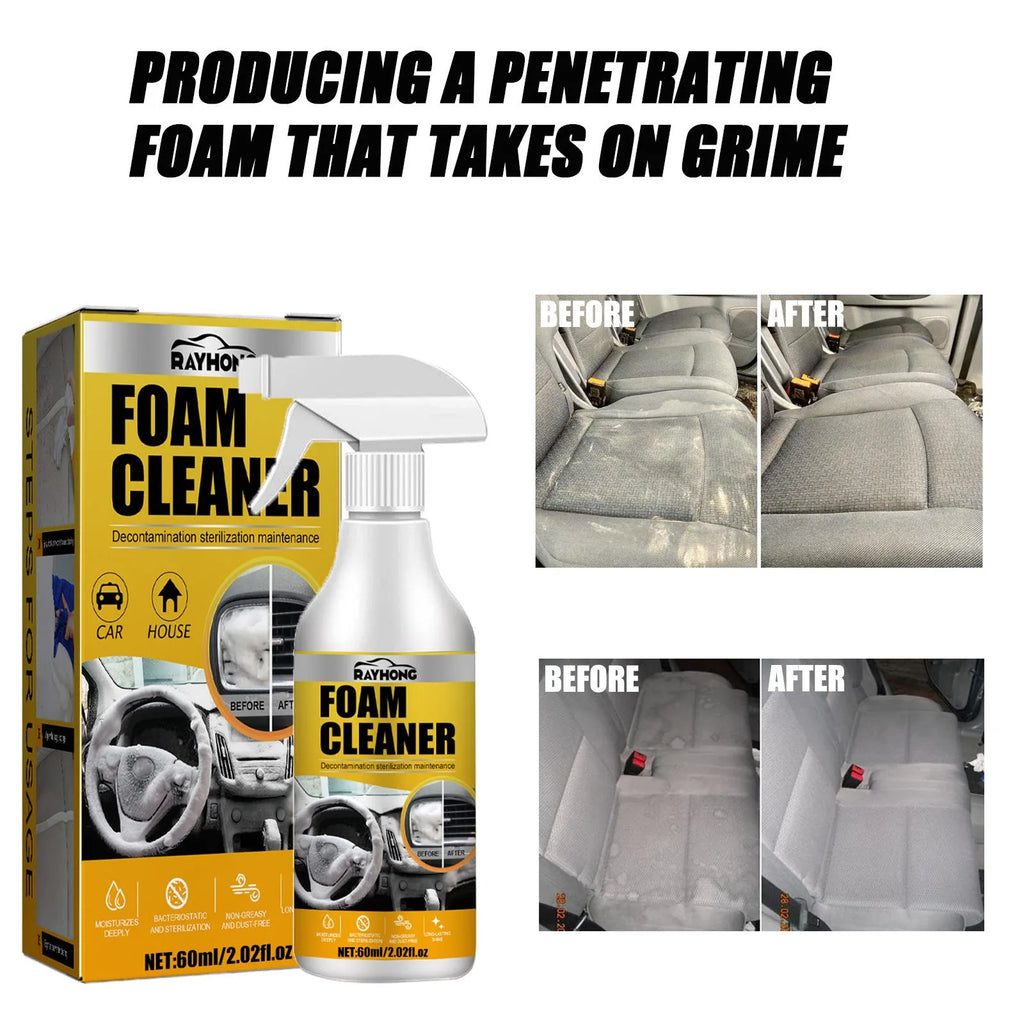 60ml car interior foamed cleaner bottle with applicator sponge in 6x6x11cm packaging