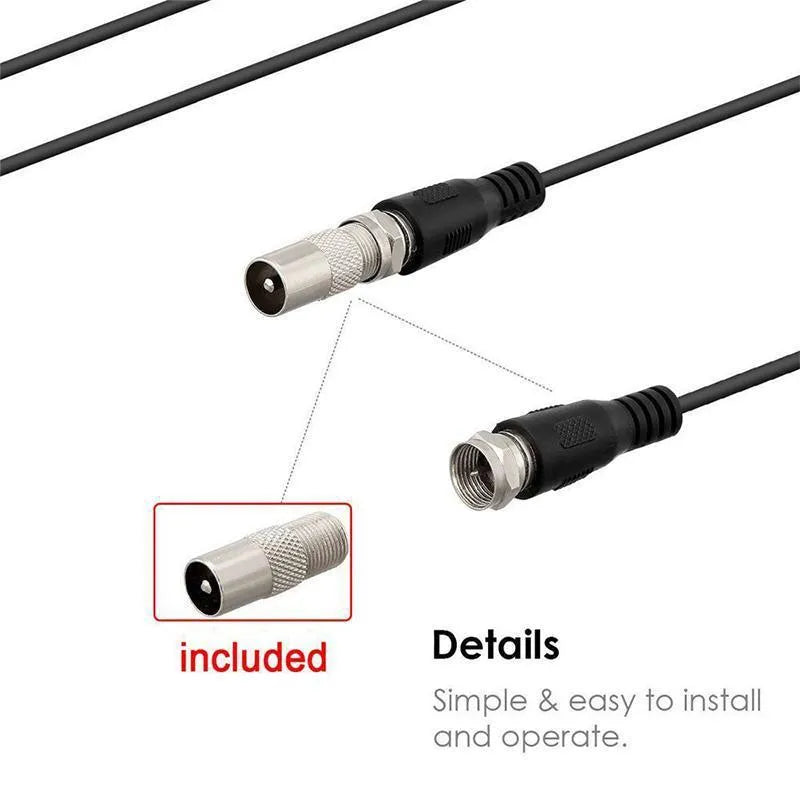 Black flat panel digital HD indoor TV antenna 210x120mm with 3m coaxial cable F-head connector and mounting paste